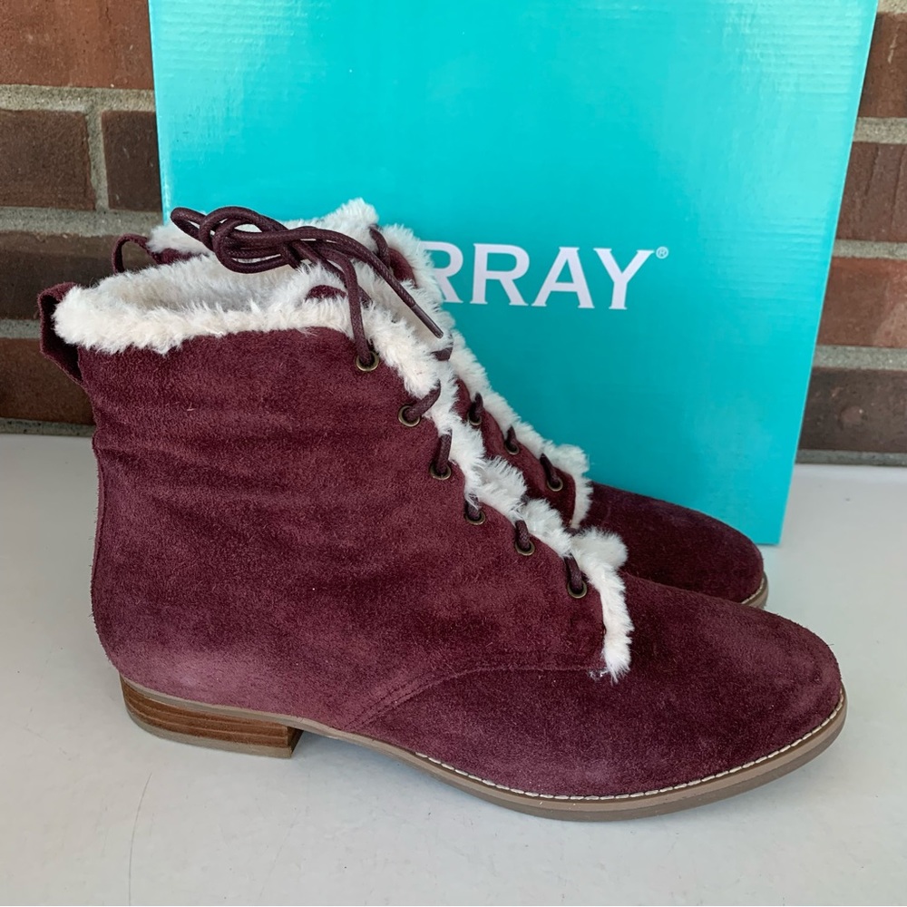 Array Burgundy Ankle Boots with Faux Fur Trim